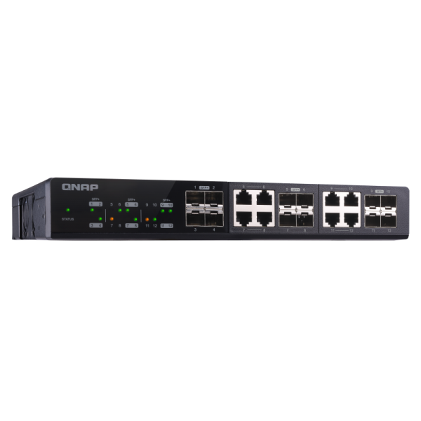 QNAP QSW-M1208-8C switch di rete Gestito L2 Nero (QNAP QSW-M1208-8C - Switch - Managed - 4 x 10 Gigabit SFP+ + 8 x combo 10 Gigabit SFP+/RJ-45 - desktop, rack-mountable)