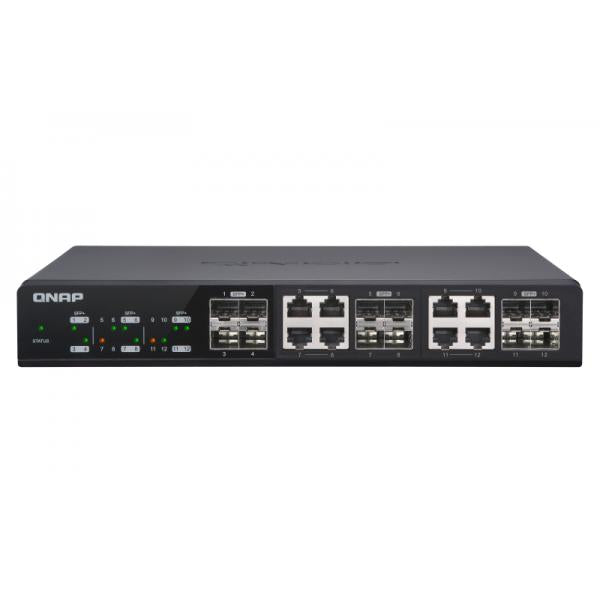 QNAP QSW-M1208-8C switch di rete Gestito L2 Nero (QNAP QSW-M1208-8C - Switch - Managed - 4 x 10 Gigabit SFP+ + 8 x combo 10 Gigabit SFP+/RJ-45 - desktop, rack-mountable)