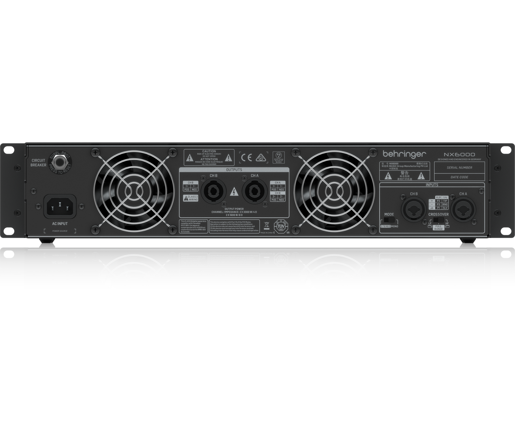 BEHRINGER NX6000 FINALE DI POTENZA 6000 WATT 2 CANALI CON COMPENSAZIONE AUTOMATICA DELL' IMPEDENZA
