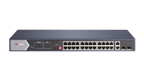 HIKVISION SWITCH 28-PORT GIGABIT UNMANAGED HI-POE SWITCH 24 GIGABIT RJ45 POE PORTS, 2 GIGA