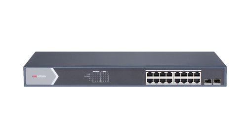 HIKVISION SWITCH 16 PORT GIGABIT SMART POE SWITCH 16 GIGABIT POE PORTS, 2 GIGABIT SFP PORT