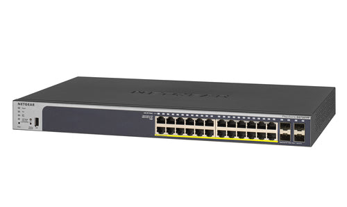 NETGEAR SWITCH 24 PORTE + 4 PORTE SFP GIGABIT, POE+, COPPIA INCROCIATA, RACK MONTABILE