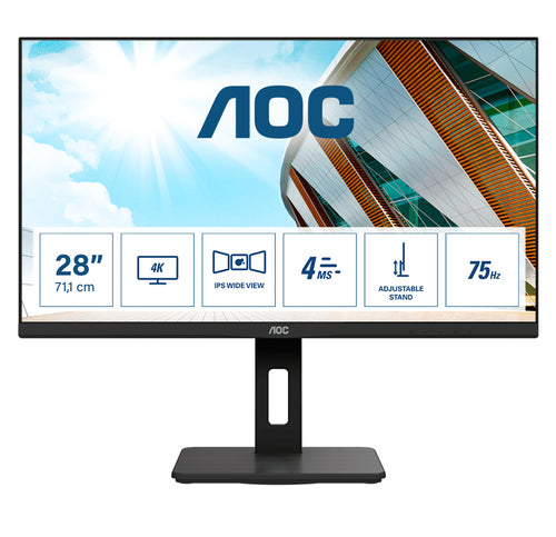 AOC MONITOR 28 LED IPS 16:9 4K UHD 300 CDM, USB-C, DP/HDMI, PIVOT, MULTIMEDIALE
