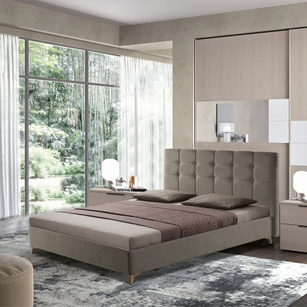 Camera da letto Berta canapa frassinato armadio scorrevole con specchi