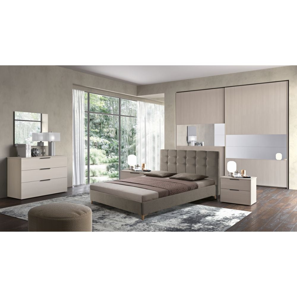 Camera da letto Berta canapa frassinato armadio scorrevole con specchi