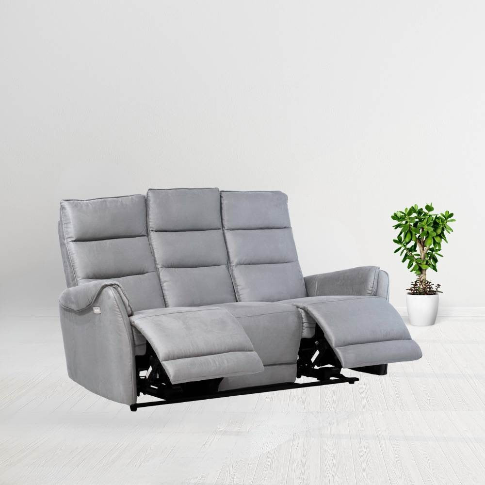 Divano 3 posti Thun 2 recliner elettrici effetto nabuk grigio chiaro