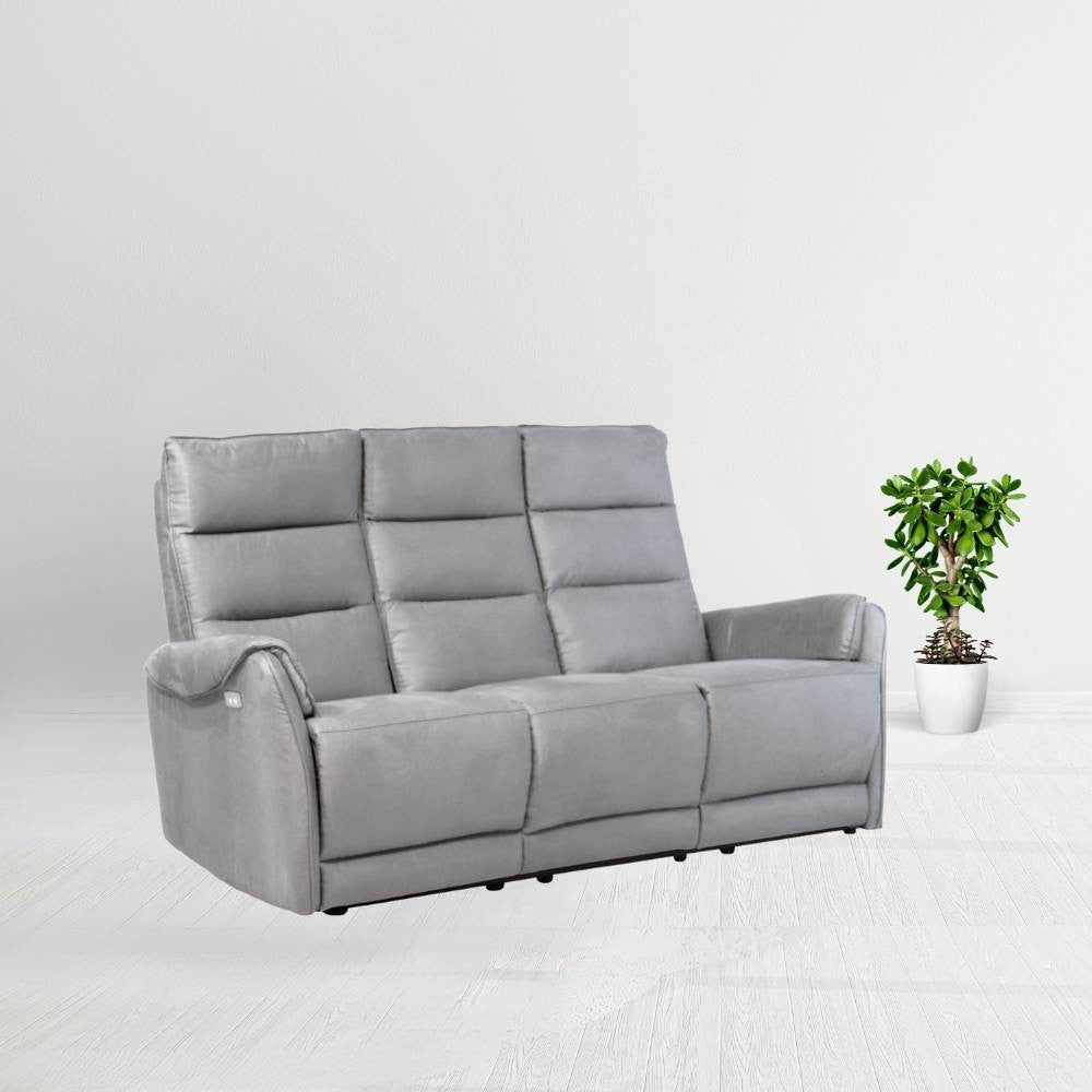 Divano 3 posti Thun 2 recliner elettrici effetto nabuk grigio chiaro