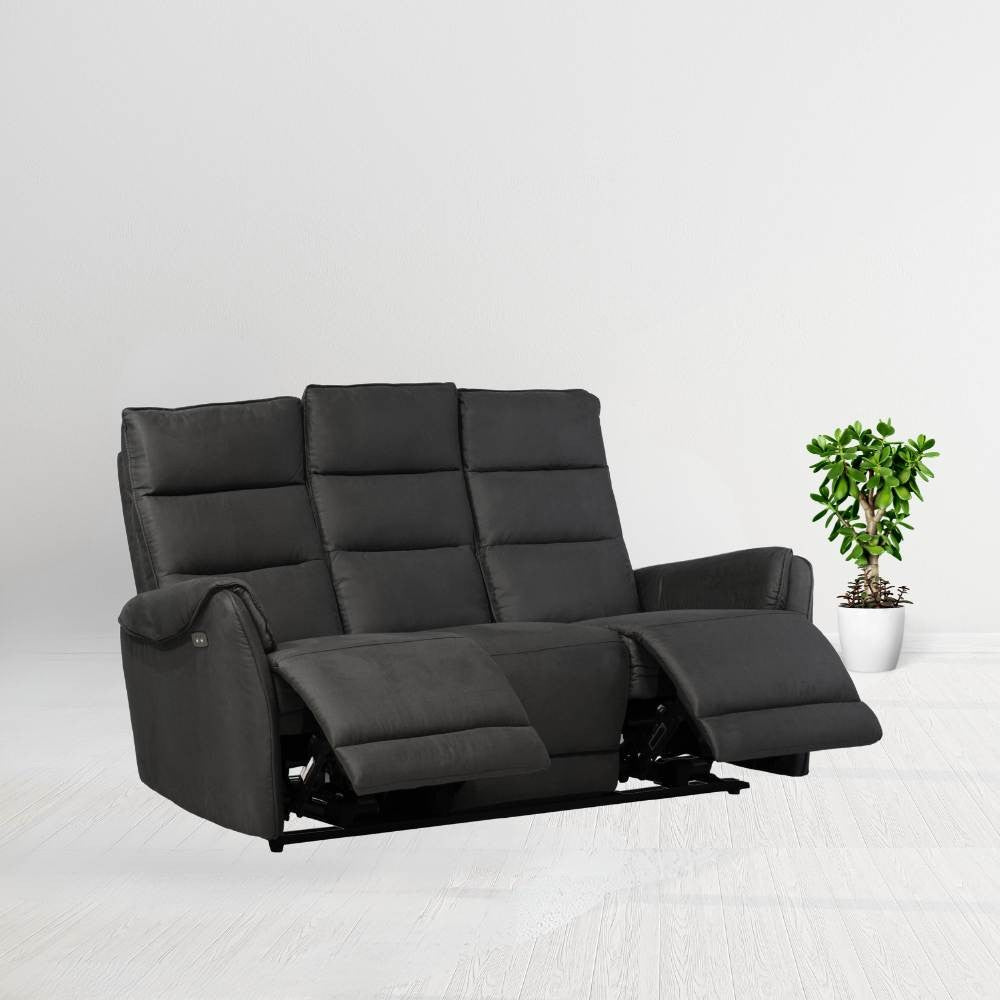 Divano 3 posti Thun 2 recliner elettrici effetto nabuk grigio