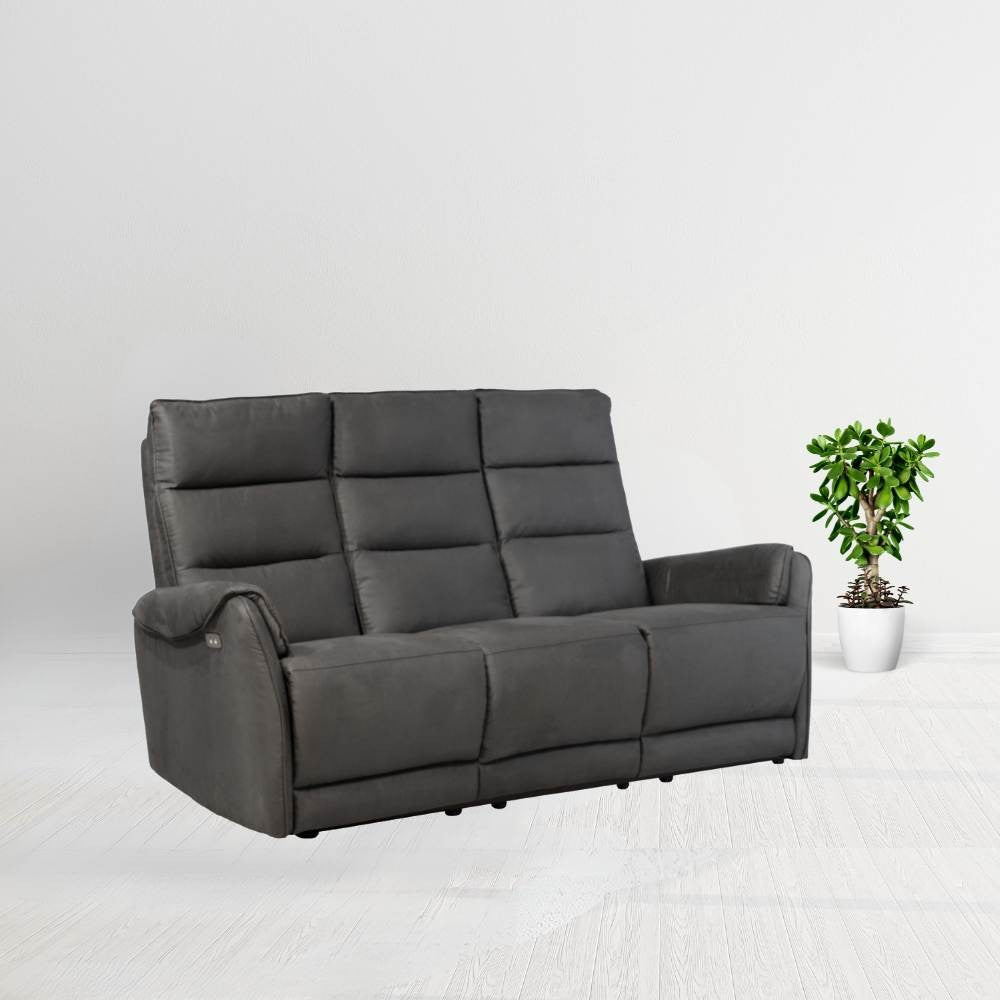 Divano 3 posti Thun 2 recliner elettrici effetto nabuk grigio