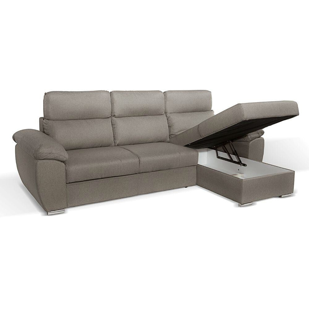 Divano Como II con penisola contenitore grigio chiaro