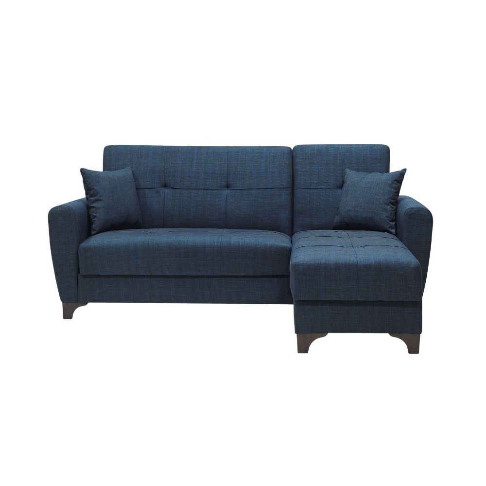 Divano con penisola reversibile doppio contenitore Eva tessuto blu