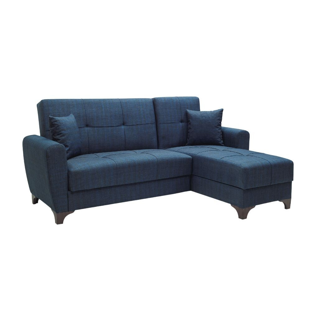 Divano con penisola reversibile doppio contenitore Eva tessuto blu