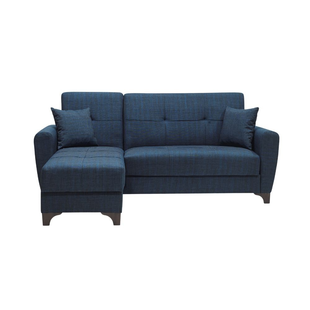 Divano con penisola reversibile doppio contenitore Eva tessuto blu