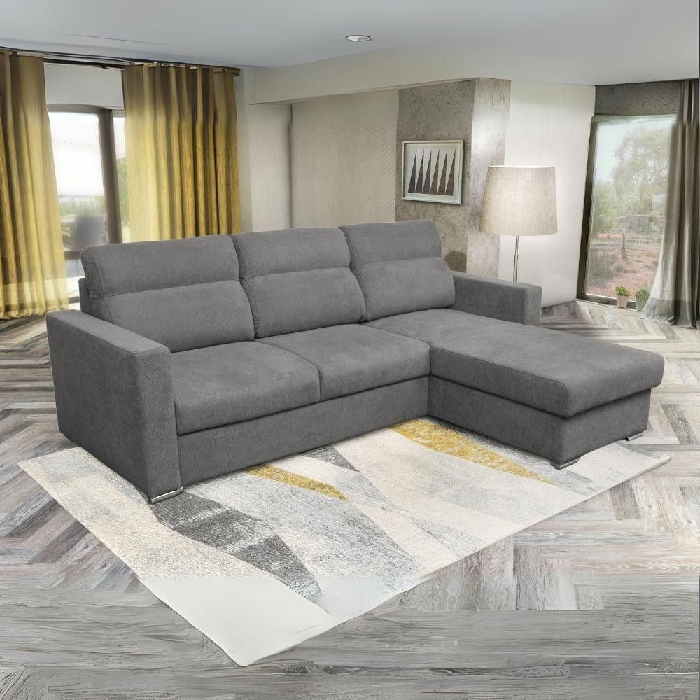 Divano Kendall angolare con penisola reversibile letto estraibile grigio Barrel 90