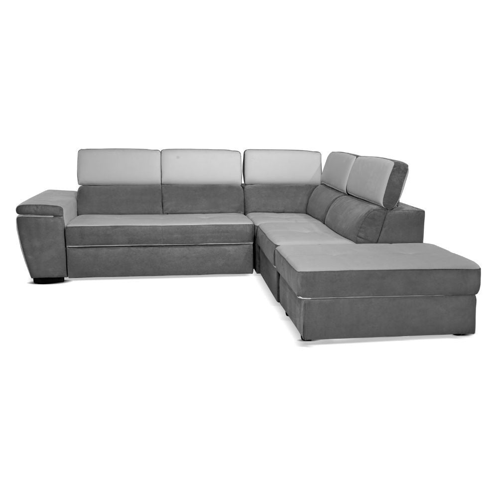 Divano Kutri penisola letto e contenitore bicolore elephant e grigio chiaro