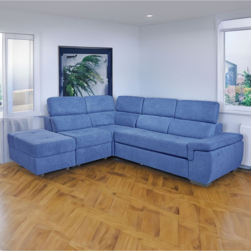 Divano letto Lughen contenitore 5 elementi reversibili colore blu oceano
