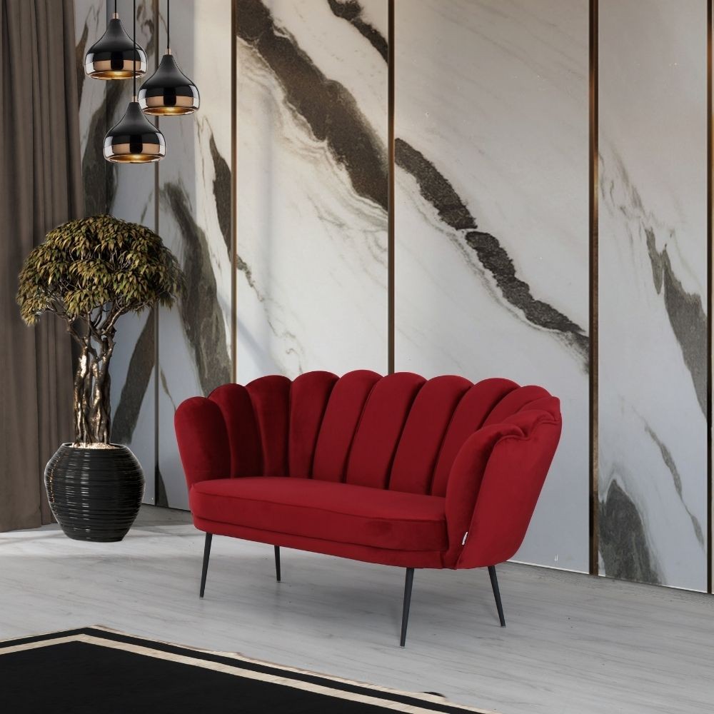 Divano Orel due posti in velluto rosso a conchiglia