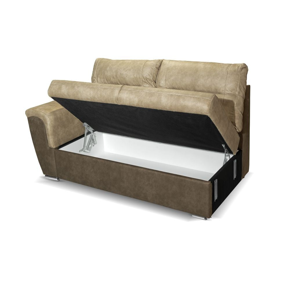 Divano Washington angolare con letto e 2 contenitori taupe Ranger 01 e Ranger 07