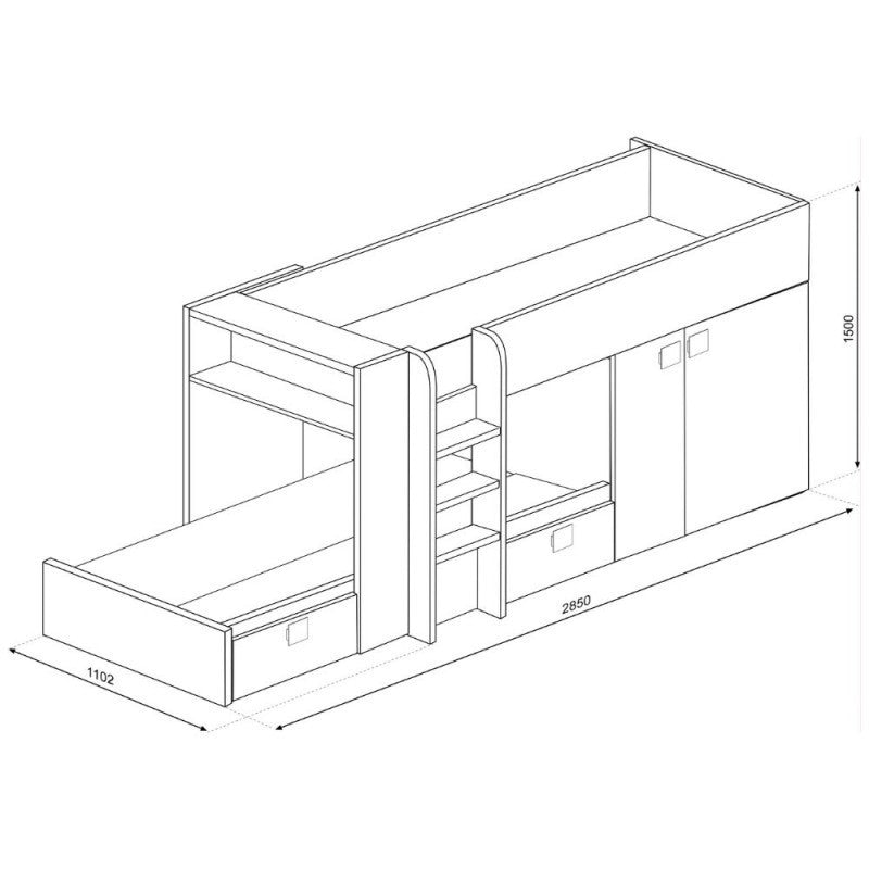 Letto a castello 1298 reversibile con armadio e 2 cassetti bianco consumato e fucsia