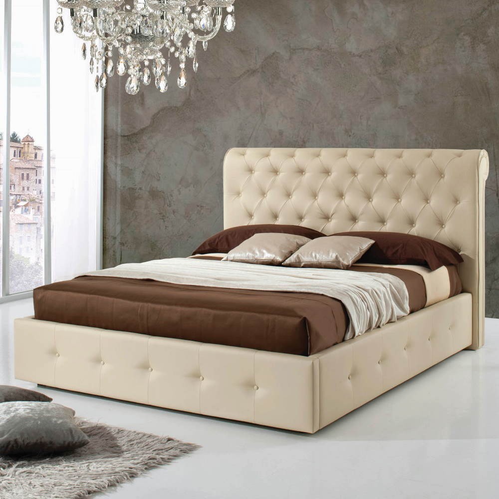 Letto matrimoniale Peninsula crema con contenitore