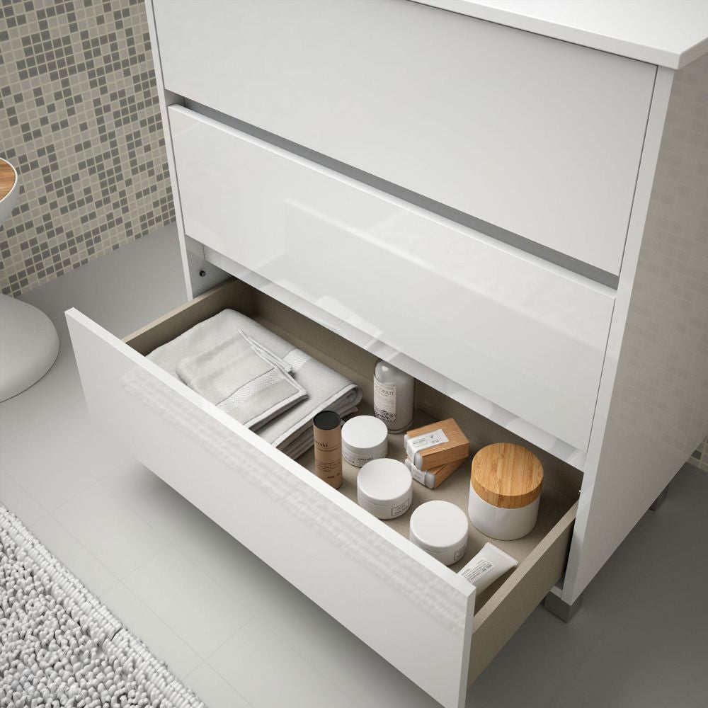 Mobile bagno Elmas100 con lavabo bianco laccato lucido 3 cassetti 100x45x86h