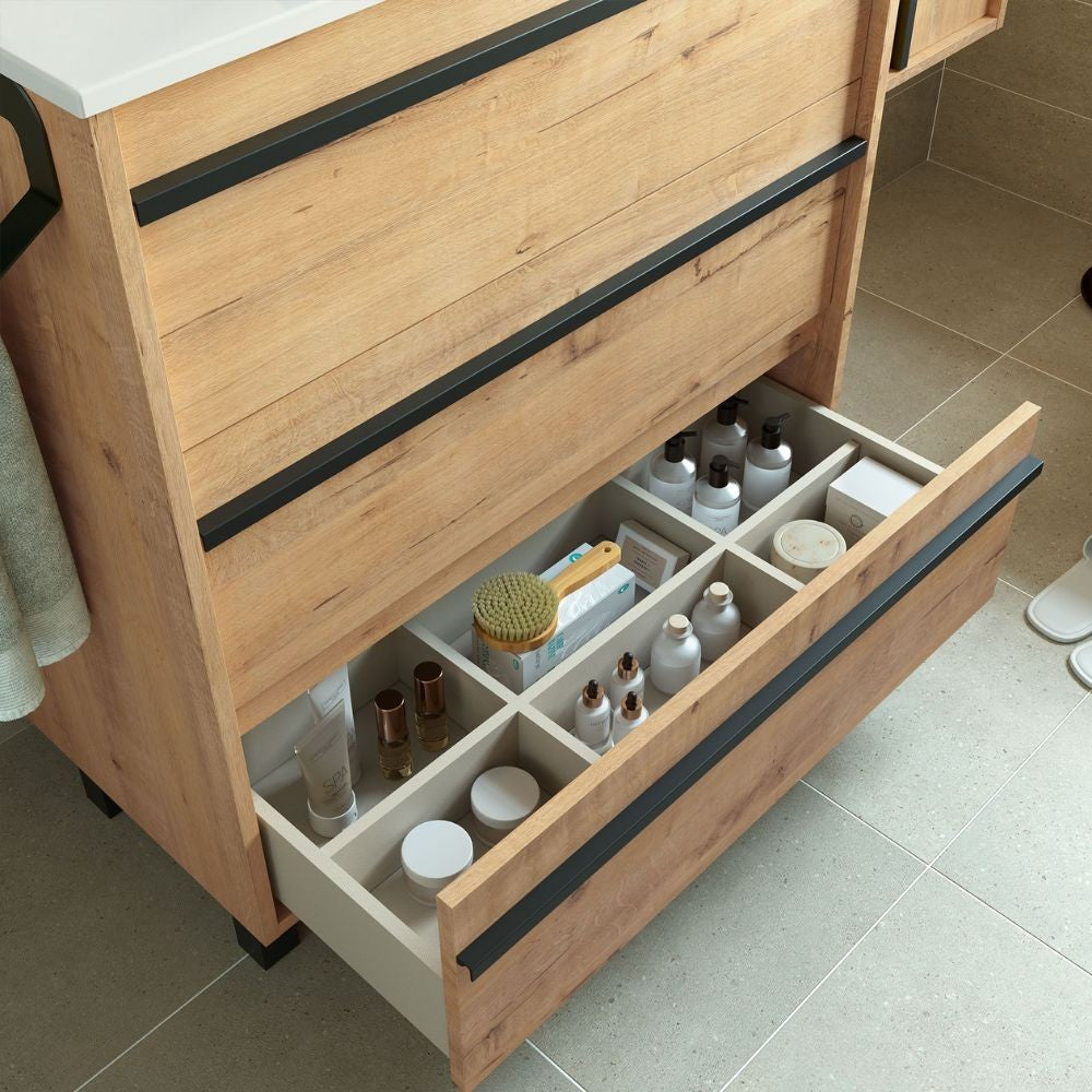 Mobile bagno Geco80 rovere ostippo con lavabo 3 cassetti 80x45x86h