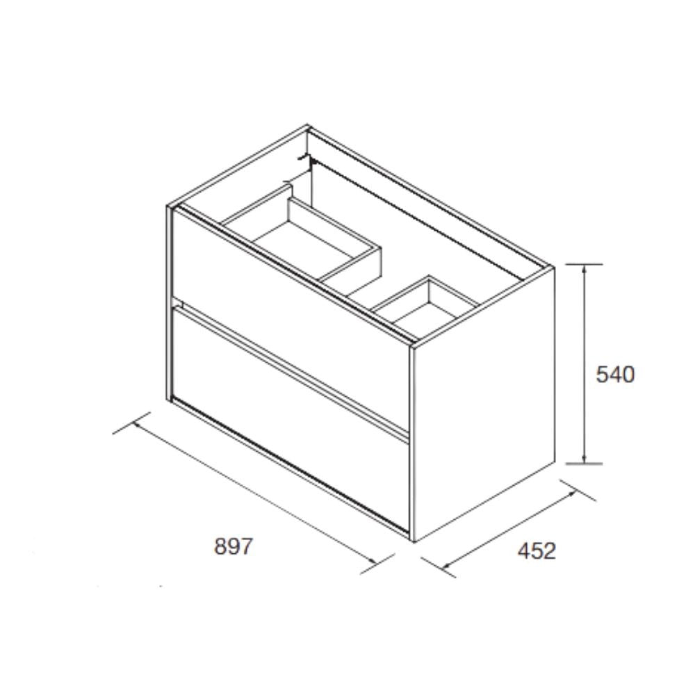 Mobile bagno sospeso Claros90 bianco laccato lucido con lavabo 2 cassetti 90x45x56h