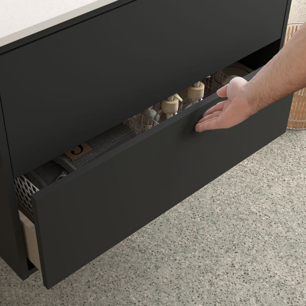 Mobile bagno sospeso Mango100 nero opaco con lavabo 2 cassetti 100x45x54h