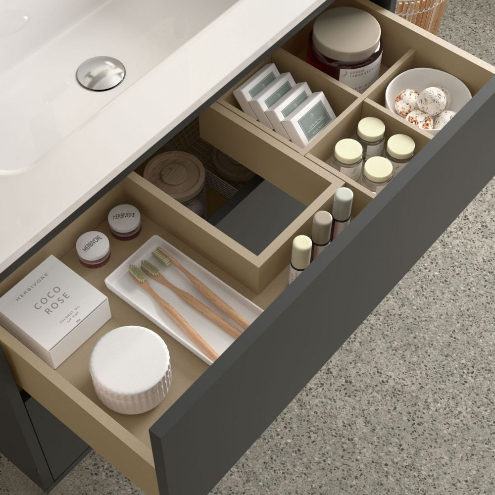 Mobile bagno sospeso Mango100 nero opaco con lavabo 2 cassetti 100x45x54h
