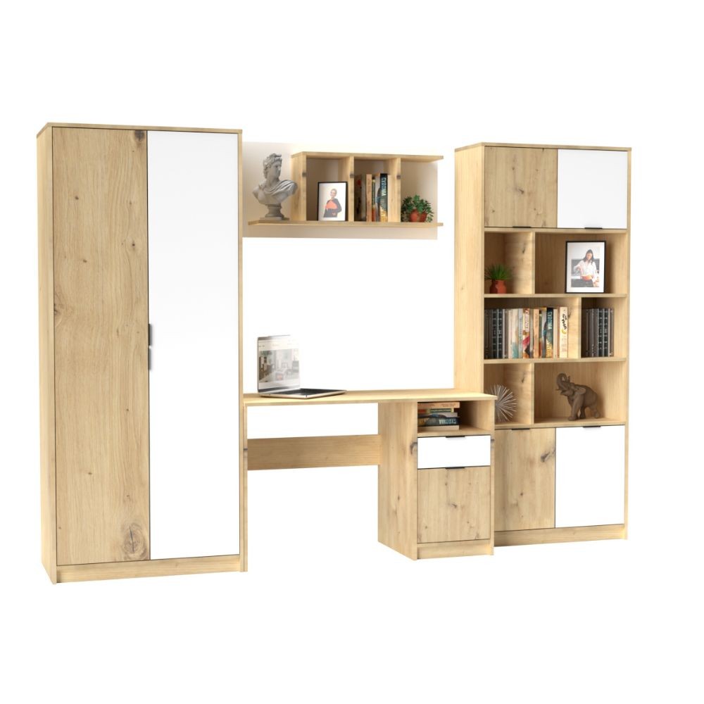 Parete attrezzata con scrivania Gap System colore rovere e bianco