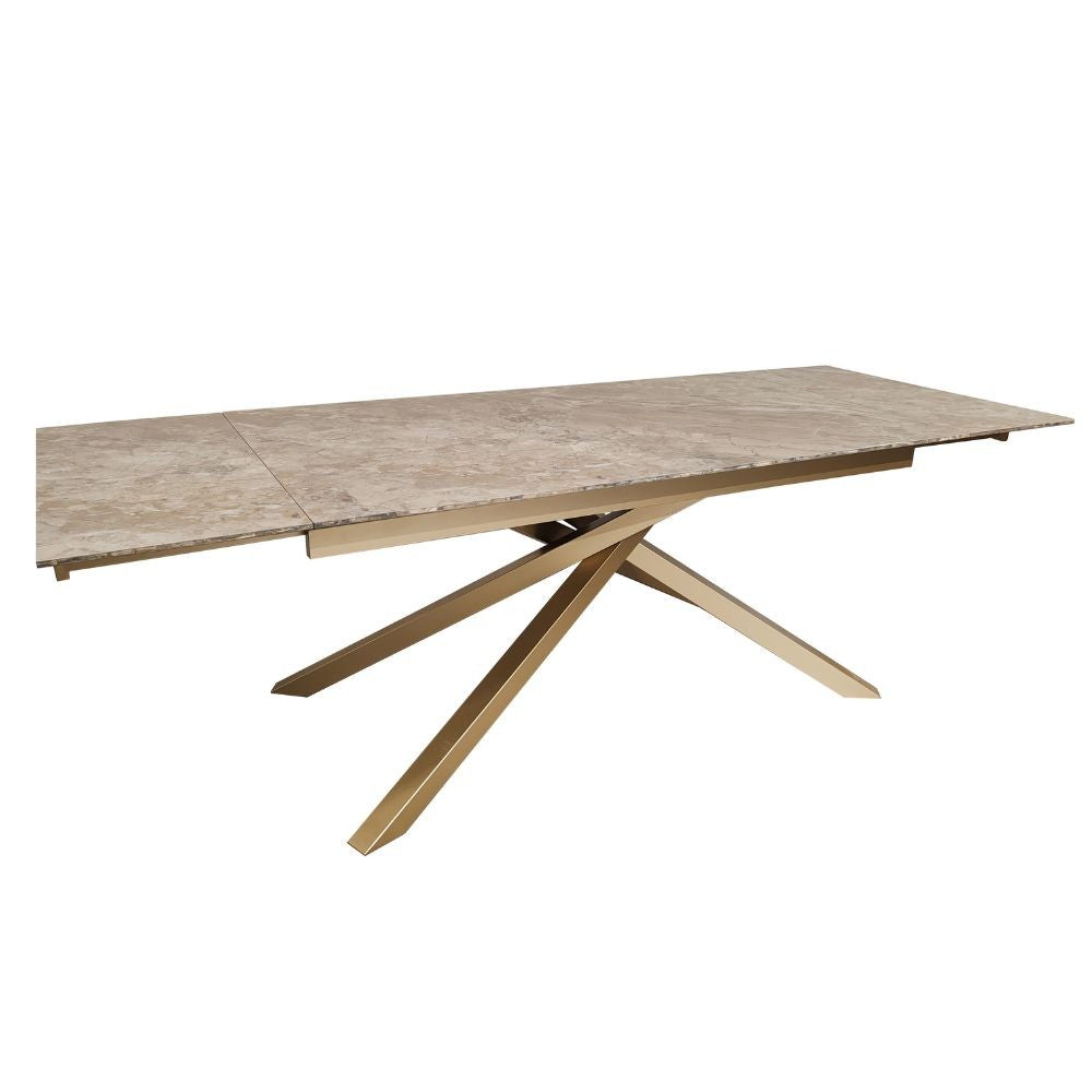 Tavolo allungabile Nefti con top in ceramica colore marrone atene lucido con gambe dorate