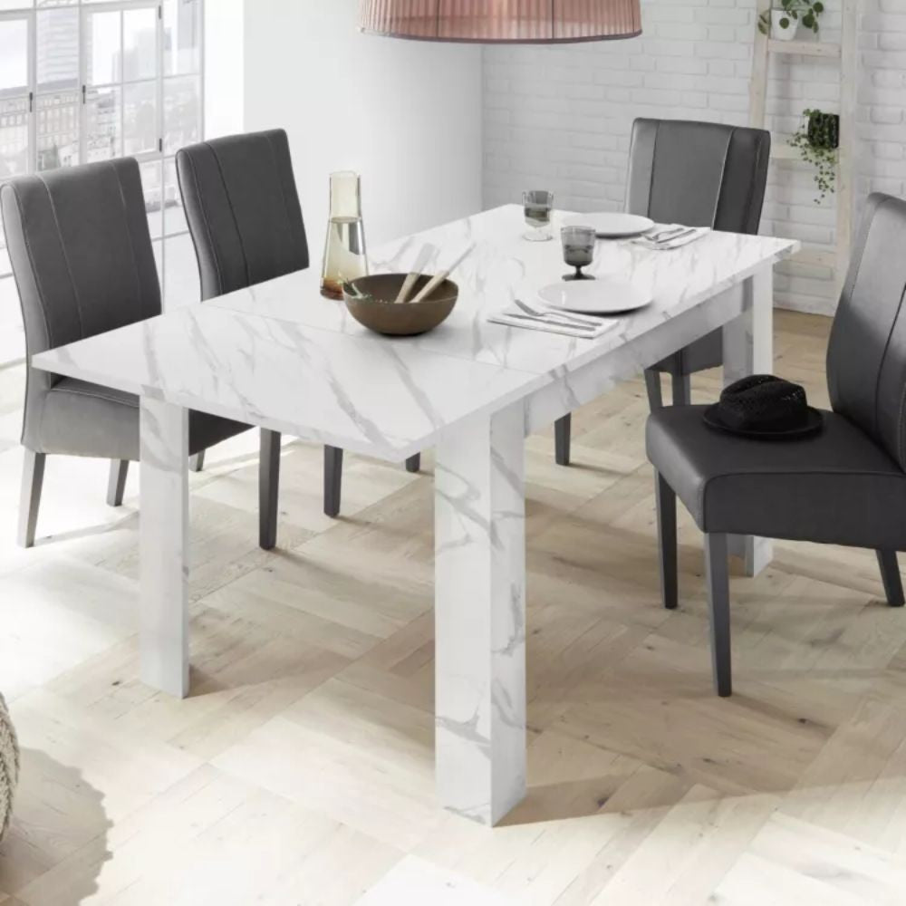 Tavolo allungabile Rock effetto marmo bianco 137x90x76h