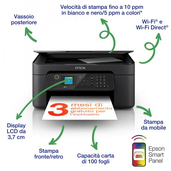 Epson WorkForce WF-2910DWF stampante multifunzione A4 getto d'inchiostro [stampa, scansione, copia] Display LCD 3.7cm, WiFi Direct, AirPrint, 3 mesi inchiostro incluso con ReadyPrint (EPSON WorkForce WF-2910DWF DIN A4, 4in)Epson8715946702605C11CK64402