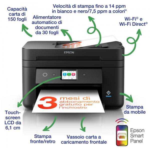 Epson WorkForce WF-2960DWF stampante multifunzione A4 getto d'inchiostro [stampa, scansione, copia], Display LCD 6.1 cm, ADF, WiFi Direct, AirPrint, 3 mesi di inchiostro incluso con ReadyPrint (Epson WorkForce WF-2960DWF [4in1])Epson8715946702537C11C...