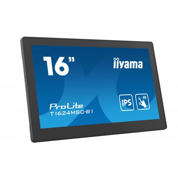 Iiyama T1624MSC-B1 visualizzatore di messaggi Pannello piatto interattivo 39,6 cm [15.6] LCD 450 cd/m Full HD Nero Touch screen 24/7 (16 ProLite T1624MSC-B1 Monitor - 16 Black Touchscreen Monitor Full HD USB and HDMI)IiyamaT1624MSC-B1