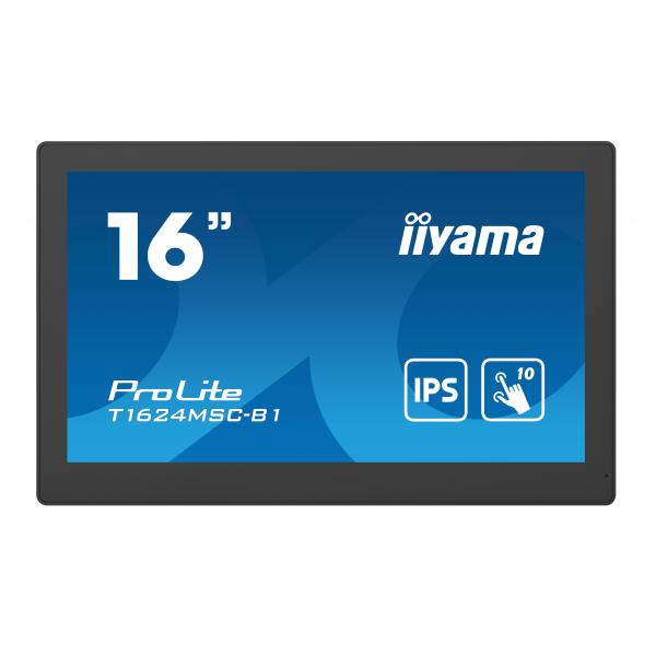 Iiyama T1624MSC-B1 visualizzatore di messaggi Pannello piatto interattivo 39,6 cm [15.6] LCD 450 cd/m Full HD Nero Touch screen 24/7 (16 ProLite T1624MSC-B1 Monitor - 16 Black Touchscreen Monitor Full HD USB and HDMI)IiyamaT1624MSC-B1