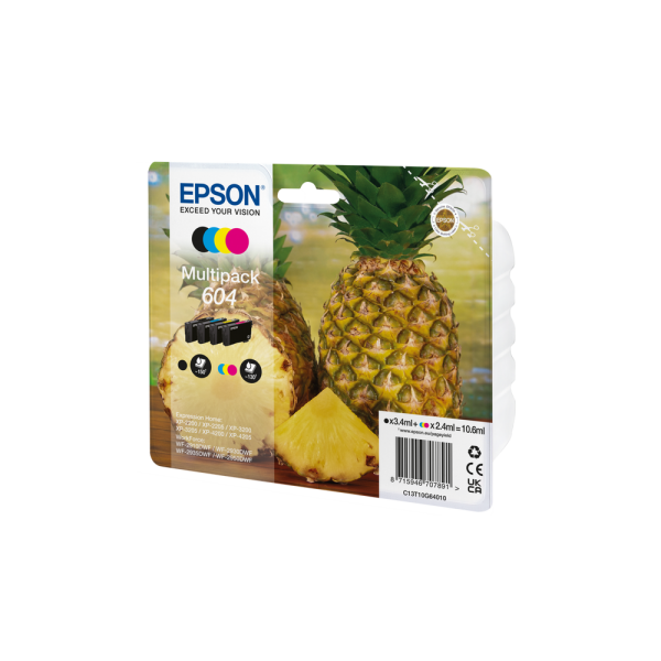 Epson 604 cartuccia d'inchiostro 4 pz Originale Resa standard Nero, Ciano, Magenta, Giallo (Epson 604 Multipack - Full Set of 4 Ink Cartridges - Pineapple [Original] C13T10G64010 Value Pack CMY [130 Pages] K [150 Pages])EpsonC13T10G64010
