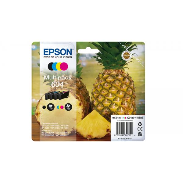 Epson 604 cartuccia d'inchiostro 4 pz Originale Resa standard Nero, Ciano, Magenta, Giallo (Epson 604 Multipack - Full Set of 4 Ink Cartridges - Pineapple [Original] C13T10G64010 Value Pack CMY [130 Pages] K [150 Pages])EpsonC13T10G64010