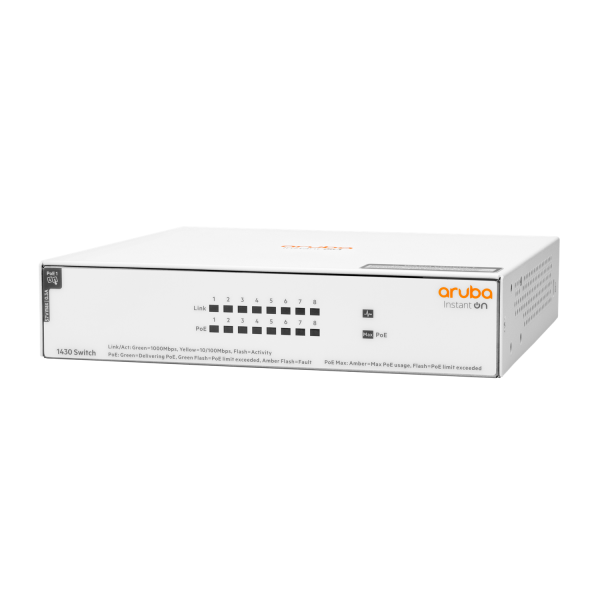 HPE Aruba Networking Aruba Instant On 1430 8G Class4 PoE 64W Non gestito L2 Gigabit Ethernet [10/100/1000] Supporto Power over Ethernet [PoE] Bianco (ARUBA ION 1430 8G 64W POE - SWITCH)Hpe0190017601816R8R46A#ACC