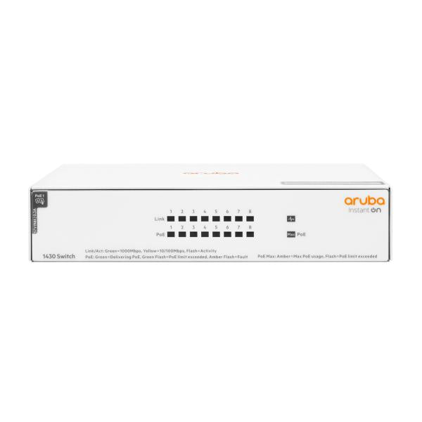 HPE Aruba Networking Aruba Instant On 1430 8G Class4 PoE 64W Non gestito L2 Gigabit Ethernet [10/100/1000] Supporto Power over Ethernet [PoE] Bianco (ARUBA ION 1430 8G 64W POE - SWITCH)Hpe0190017601816R8R46A#ACC