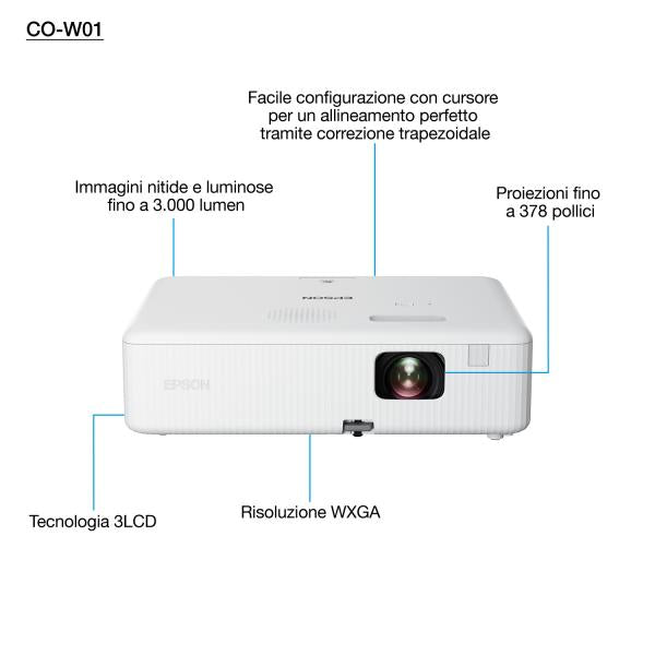 Epson CO-W01 (Epson CO-W01 - 3LCD projector - portable - 3000 lumens [white] - 3000 lumens [colour] - WXGA [1280 x 800] - 16:10 - black / white)EpsonV11HA86040