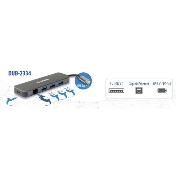 D-Link DUB-2334 replicatore di porte e docking station per laptop Cablato USB tipo-C Grigio (5-IN-1 USB-C HUB)D-link0790069468612DUB-2334