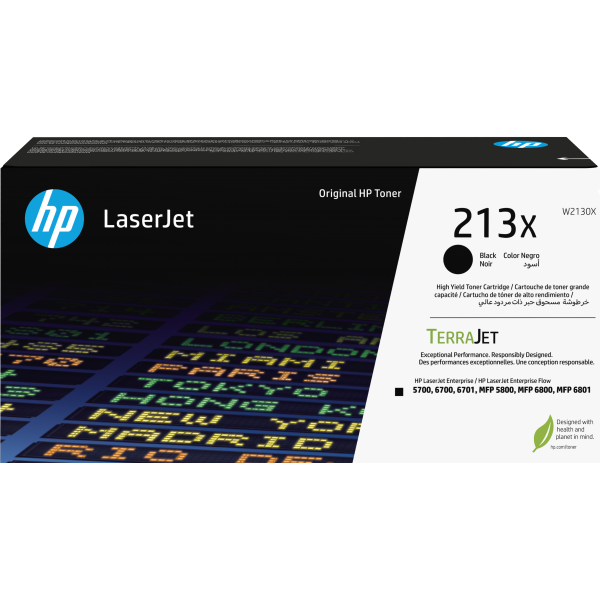HP Cartuccia toner originale nero ad alta capacità LaserJet 213X (HP 213X - High Yield - black - original - LaserJet - toner cartridge [W2130X] - for Color LaserJet Enterprise 67XX, MFP 5800, LaserJet Enterprise Flow MFP 5800, MFP 6800)Hp019512282249...