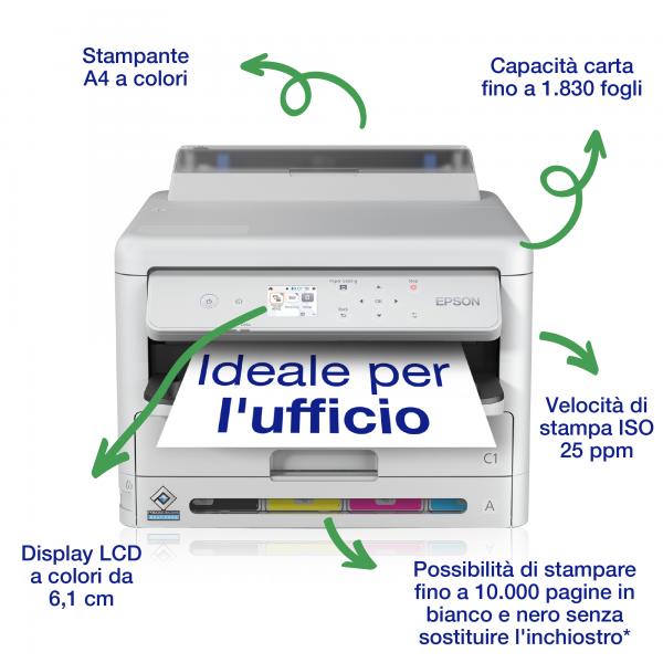 Epson WorkForce Pro WF-C5390DW (Epson WorkForce Pro WF-C5390DW - Stampante - colore - Duplex - ink-jet - A4/Legal - 4800 x 1200 dpi - fino a 25 ppm [mono] / fino a 25 ppm [colore] - capacit 330 fogli - USB, Wi-Fi, Gigabit LAN)Epson8715946703510C11CK25401
