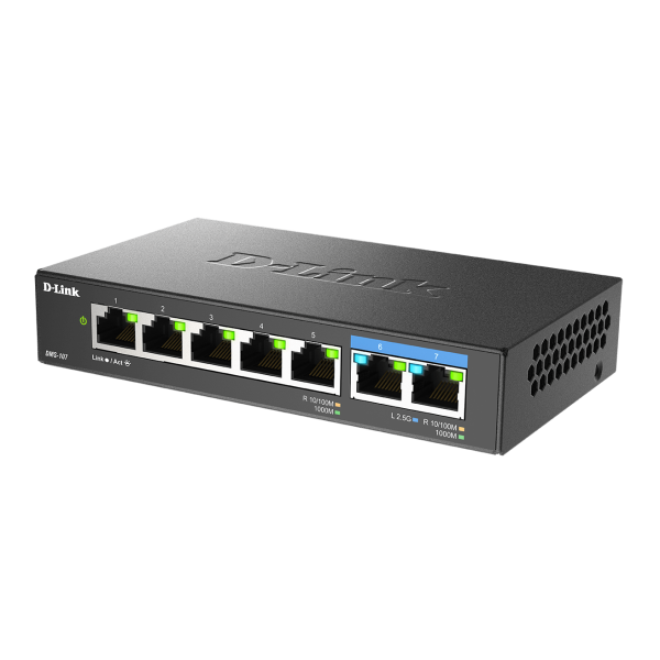 D-Link DMS-107/E switch di rete Non gestito Gigabit Ethernet [10/100/1000] Nero (7-PORT UNMANAGED SWITCH - 5X1G 2X2.5G FANLESS)D-link0790069470240DMS-107/E