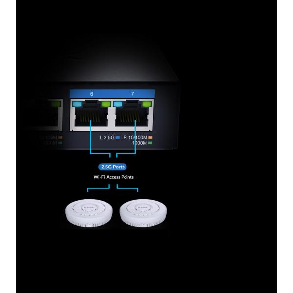 D-Link DMS-107/E switch di rete Non gestito Gigabit Ethernet [10/100/1000] Nero (7-PORT UNMANAGED SWITCH - 5X1G 2X2.5G FANLESS)D-link0790069470240DMS-107/E