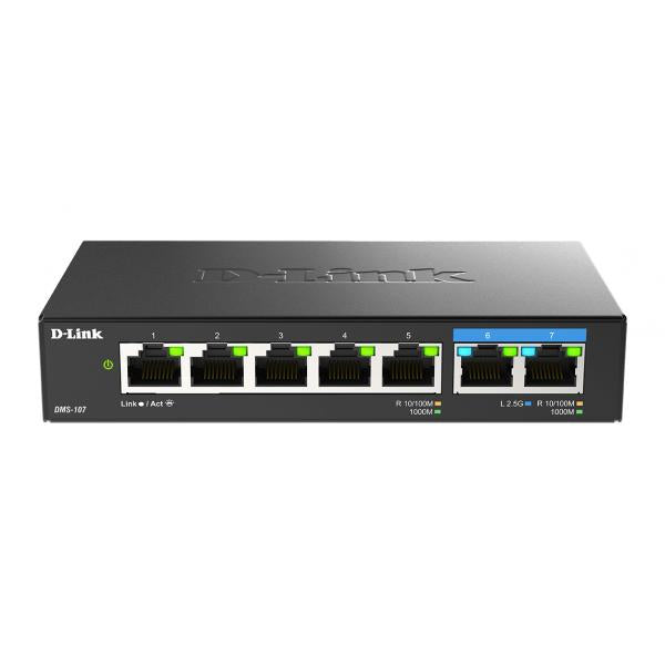 D-Link DMS-107/E switch di rete Non gestito Gigabit Ethernet [10/100/1000] Nero (7-PORT UNMANAGED SWITCH - 5X1G 2X2.5G FANLESS)D-link0790069470240DMS-107/E