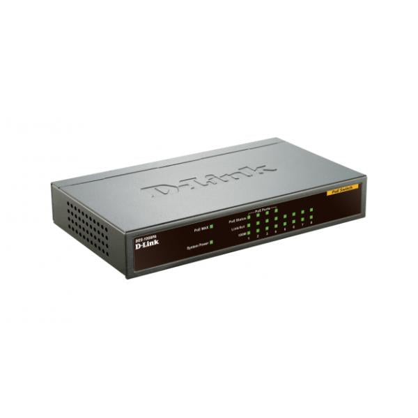 D-Link DES-1008PA switch di rete Non gestito Fast Ethernet [10/100] Supporto Power over Ethernet [PoE] Nero (D-Link DES 1008PA - switch - 8 porte -)D-linkDES-1008PA