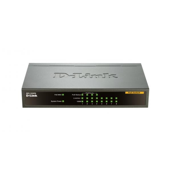 D-Link DES-1008PA switch di rete Non gestito Fast Ethernet [10/100] Supporto Power over Ethernet [PoE] Nero (D-Link DES 1008PA - switch - 8 porte -)D-linkDES-1008PA