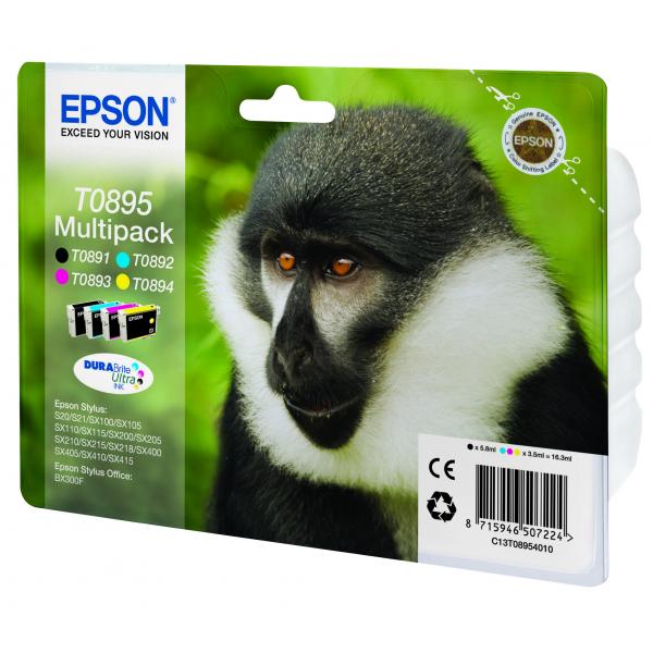 Epson Monkey Multipack 4 colori DURABrite Ultra Scimmia T0895 (EPSON T0895 4 COLOUR MULTIPACK T0895 STYLUS MULTIPACK)EpsonC13T08954010